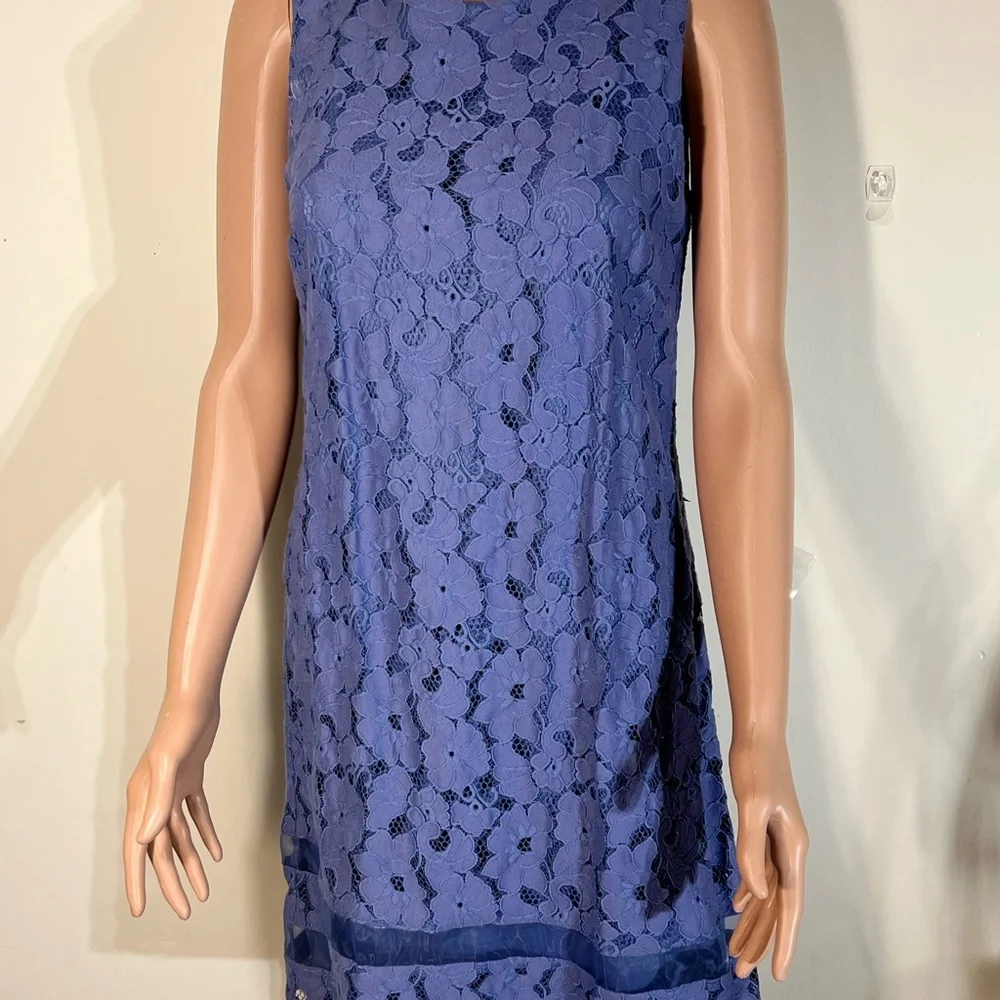 AB studio 8 blue lace dress Knee Length Back Zipper Nylon Sleevel Floral Designs
